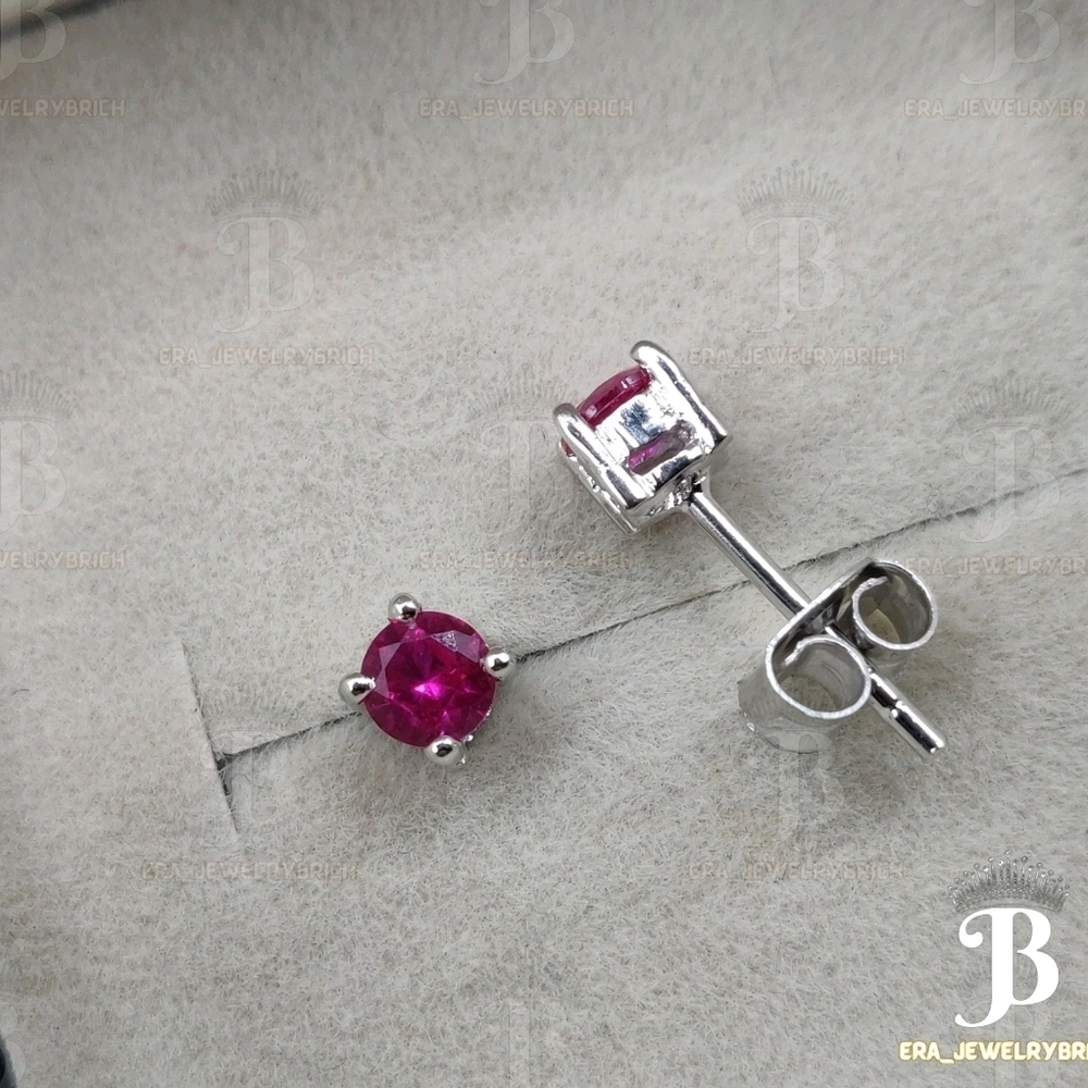 4MM Round Cut Simulated Ruby Solitaire Stud Earrings 925 Stearling Silver